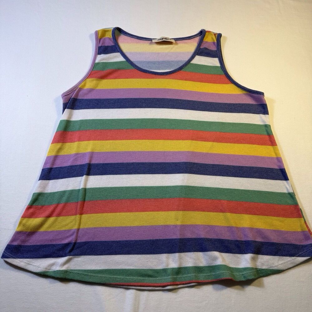 Haptics Colorful Large‎ Round Neck Striped Lightweight Knit Tank Swingy Loose